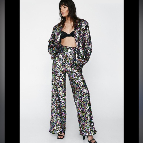 Nasty Gal Multicolored Sequin 2PC Pant Suit - Picture 1 of 8